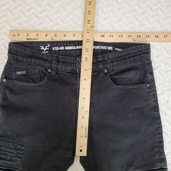 V1969 Vercase Moto Jeans Mens 28x30 Black Cargo Skinny Rock And Roll Emo Punk - Picture 13 of 15